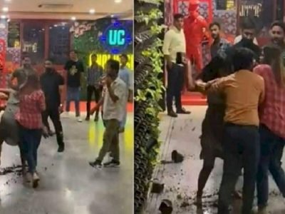 Viral Video | एका कॅफेच्या बाहेर दोन तरुणींकडून तरुणाची खूप धुलाई, डोक्यात कुंडी सुद्धा मारल्याचा व्हिडिओ व्हायरल