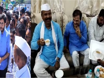 बाळासाहेबांचा 32 वर्षाचा नातू शेतकऱ्यांच्या व्यथा समजून घेतोय, तर शिंदे समर्थक कृषिमंत्र्यांची चहा पित अधिकाऱ्यांशी ‘दारू पे चर्चा’