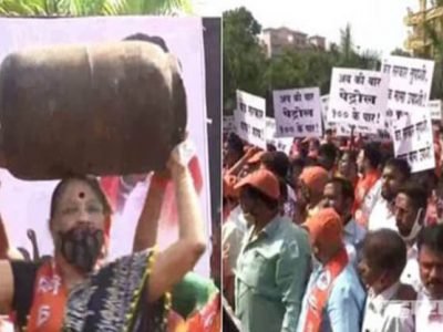 नरेंद्र + देवेंद्र = वसुली केंद्र | इंधन दरवाढीच्या निषेधात शिवसेनेची निदर्शनं