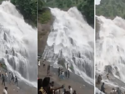 Viral Video | अचानक धबधब्याने धारण केले रौद्र रुप, धमाल करणाऱ्या लोकांमध्ये घाबरून पळापळ, व्हिडिओ व्हायरल
