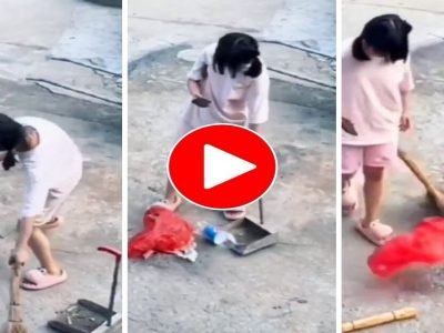 Viral Video | इतकं मोबाईल वेड?, झाडू मारताना तिच्यासोबत झाडूवरून असं काही घडलं की… पाहा व्हायरल व्हिडिओ