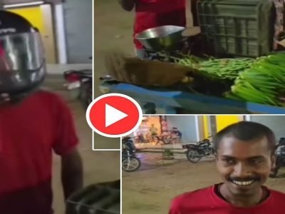 Video Viral | चारचाकी गाडयांना हेल्मेट सक्तीचे, हातगाडी भाजीविक्रेत्याला गैर समज झाला, तोही हेल्मेट घालून भाजी विकू लागला आणि …