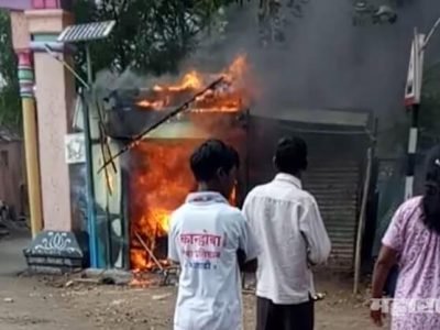 Shivsena worker burned a shop when shopkeeper asked for money